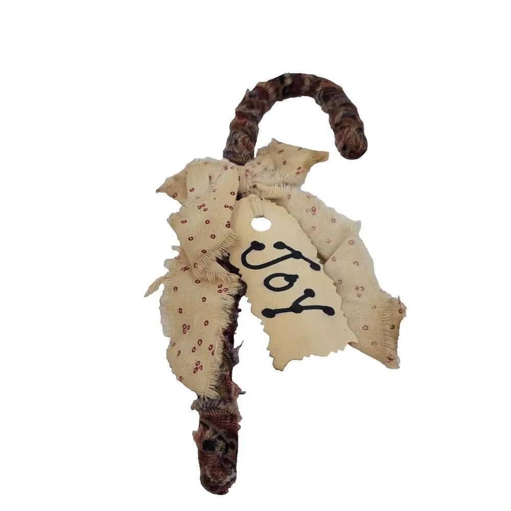 Primitive Candy Cane Ornament Set 2 Fabric Farmhouse Country Peace, Joy #11